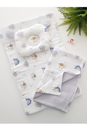 ilkimbebe Battaniyeli Bebek Alt Açma Seti, Minderi , Müslin, Bebek Yastığı, Y...
