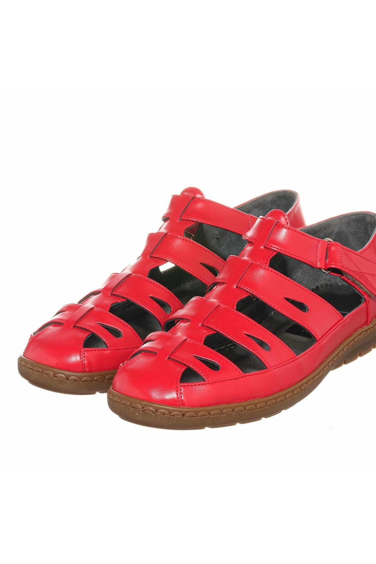 İriadam-Size 41-42-43-44 Drl7018 Pomegranate Flower Summer Shoes Large Size Comfortable Wide Mold Rubber Sole Ballerina Toe 6