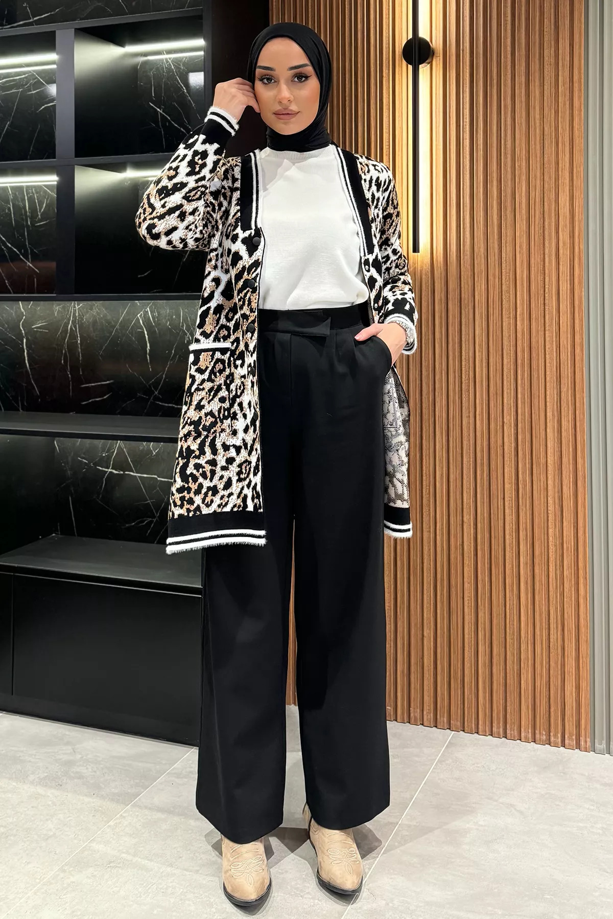 Julude Women's Black High Waist Velcro Wide Leg Palazzo Hijab Pants-  Trendyol