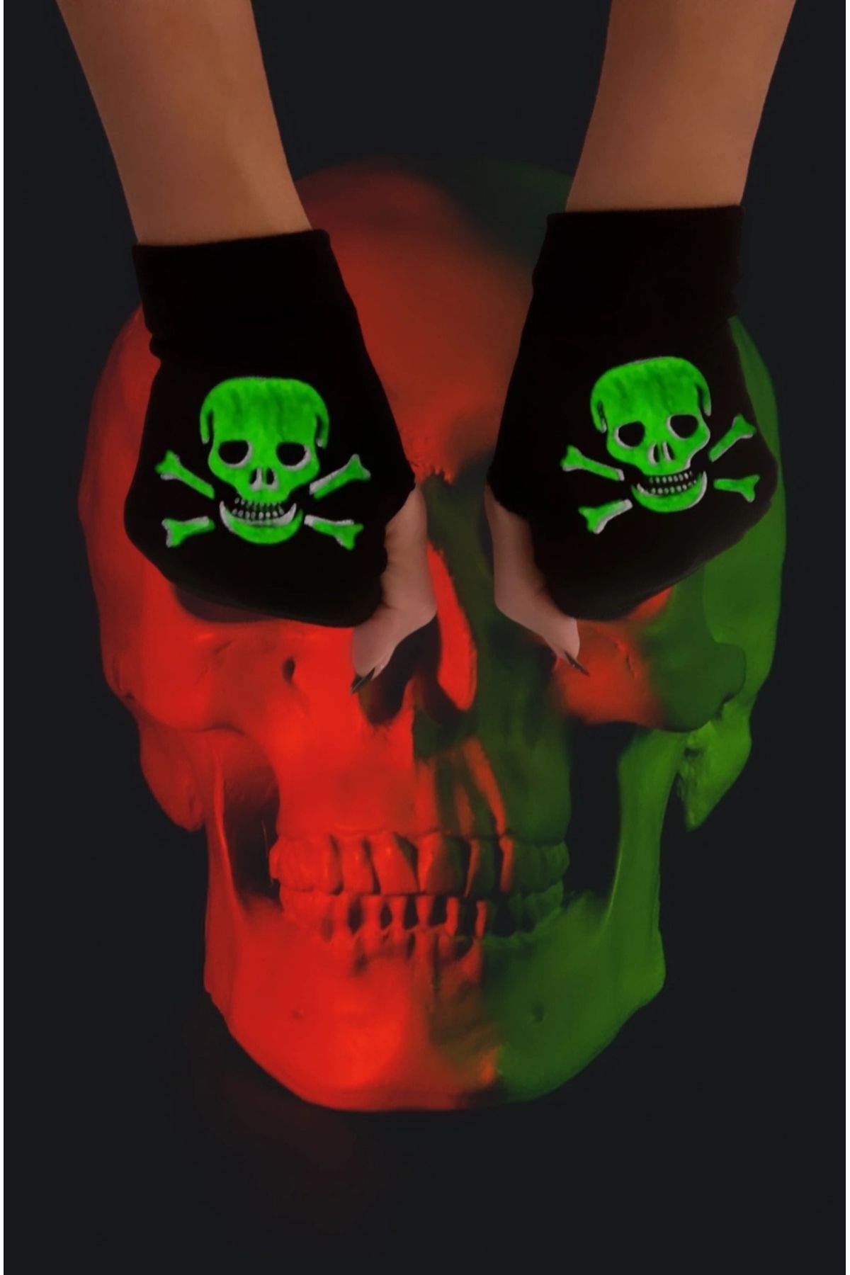 ZEYZEY MONKEY-Reflective Patterned Skeleton Printed Fingerless Gloves 2