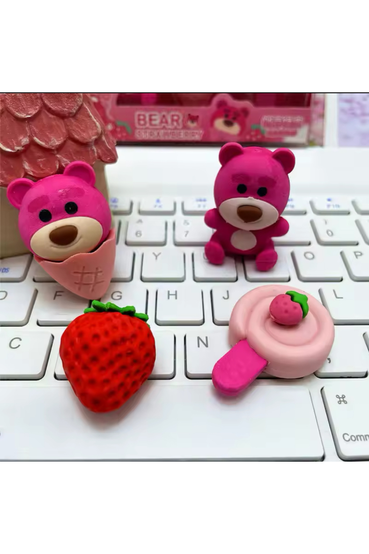 synshop Kawaii Lotso Pembe Ayı Strawberry Bear Çilek 4Adet Figür