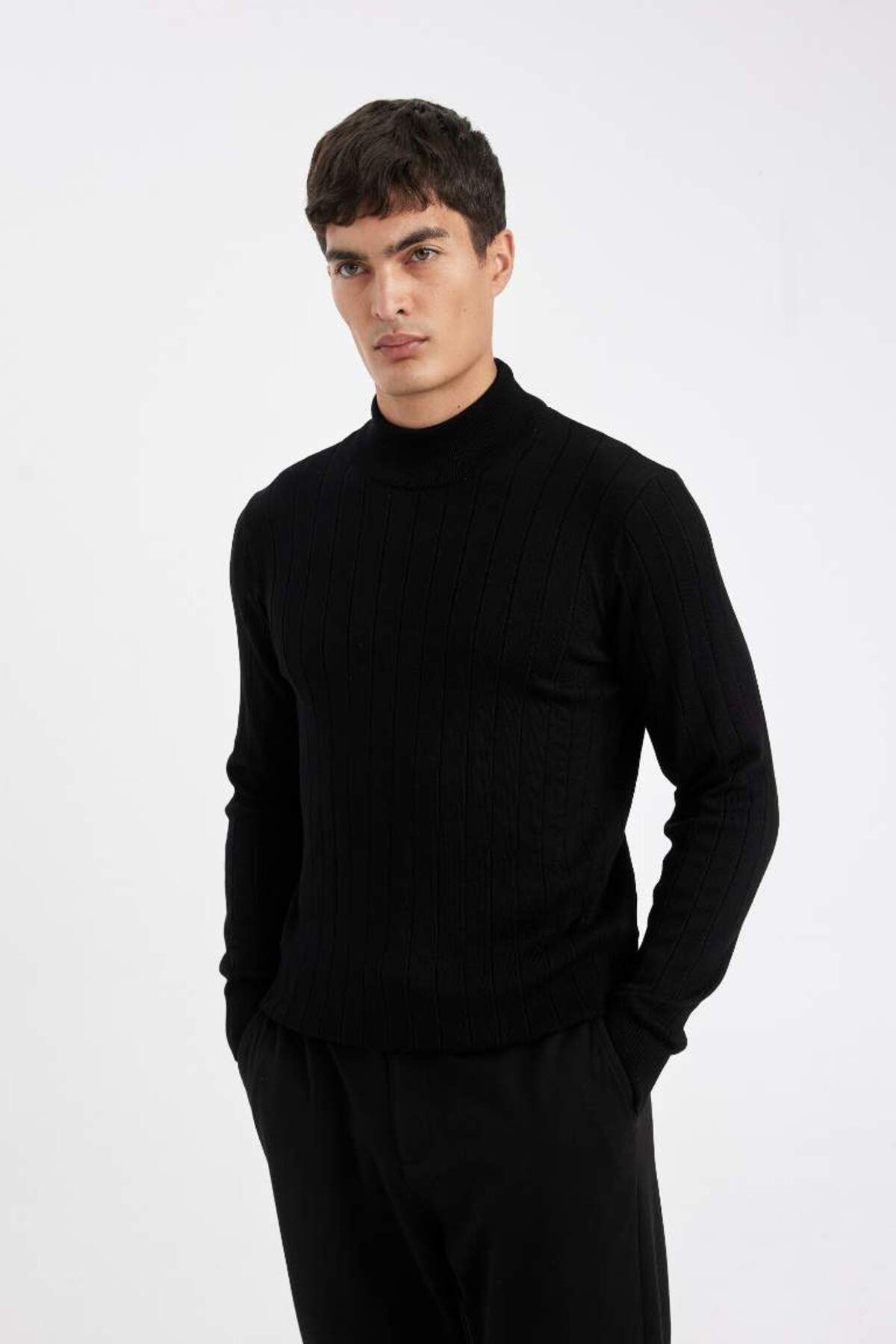 DeFacto-New Season Standard Fit Regular Fit Half Turtleneck Jacquard Knitwear Sweater 3