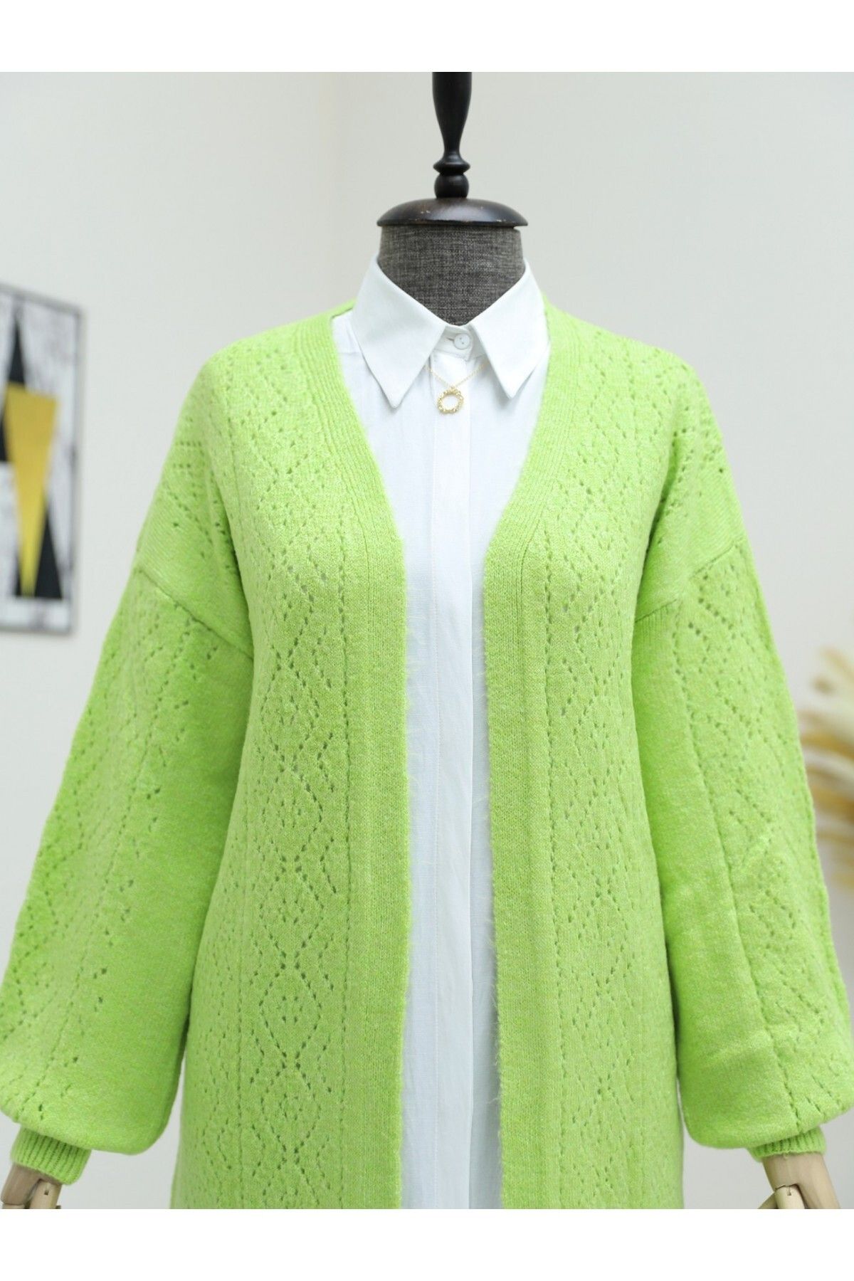 Modamorfo-Soft Cardigan with Openwork Sleeves and Front 3