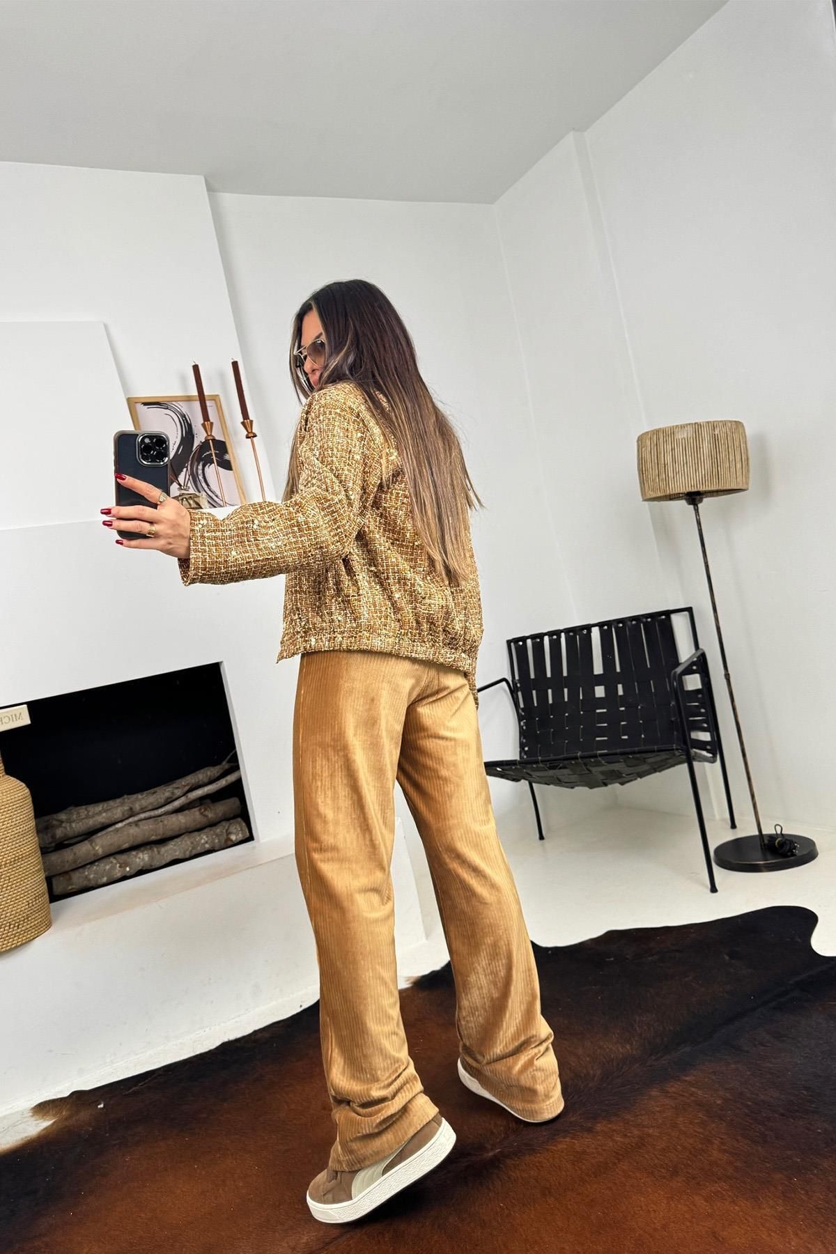 Sohotique By P-Mustard Corduroy Trousers - Waist Button Detail and Elastic 6