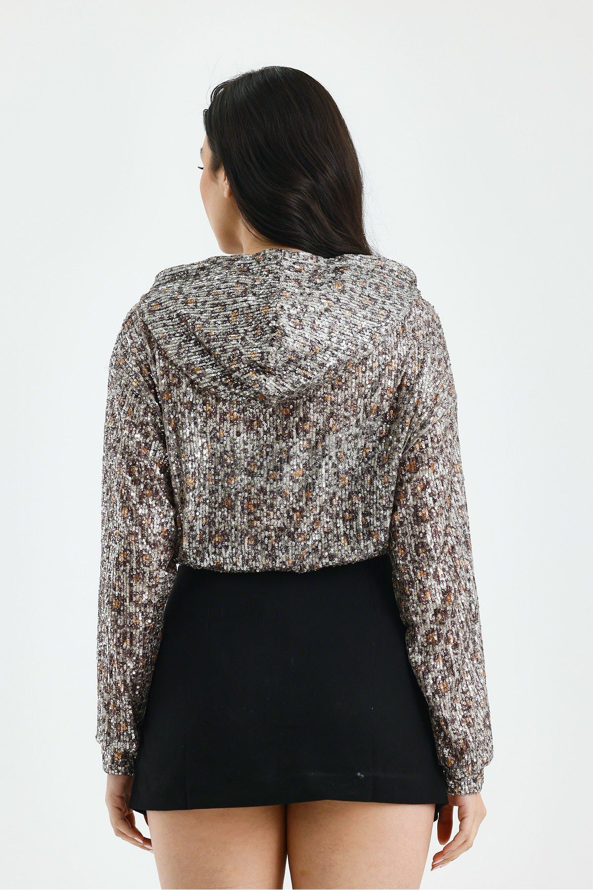 soBasic-Μακρυμάνικη μπλούζα με κουκούλα Leopard Pattern Sequin Fabric-L - Leopard 8