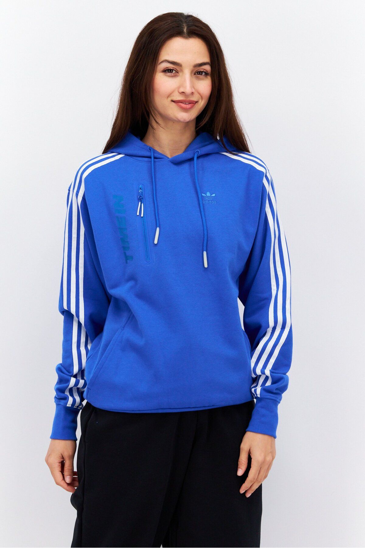 adidas-Women Sportswear Fit Long Sleeves Outdoor Hoodie, Blue 1