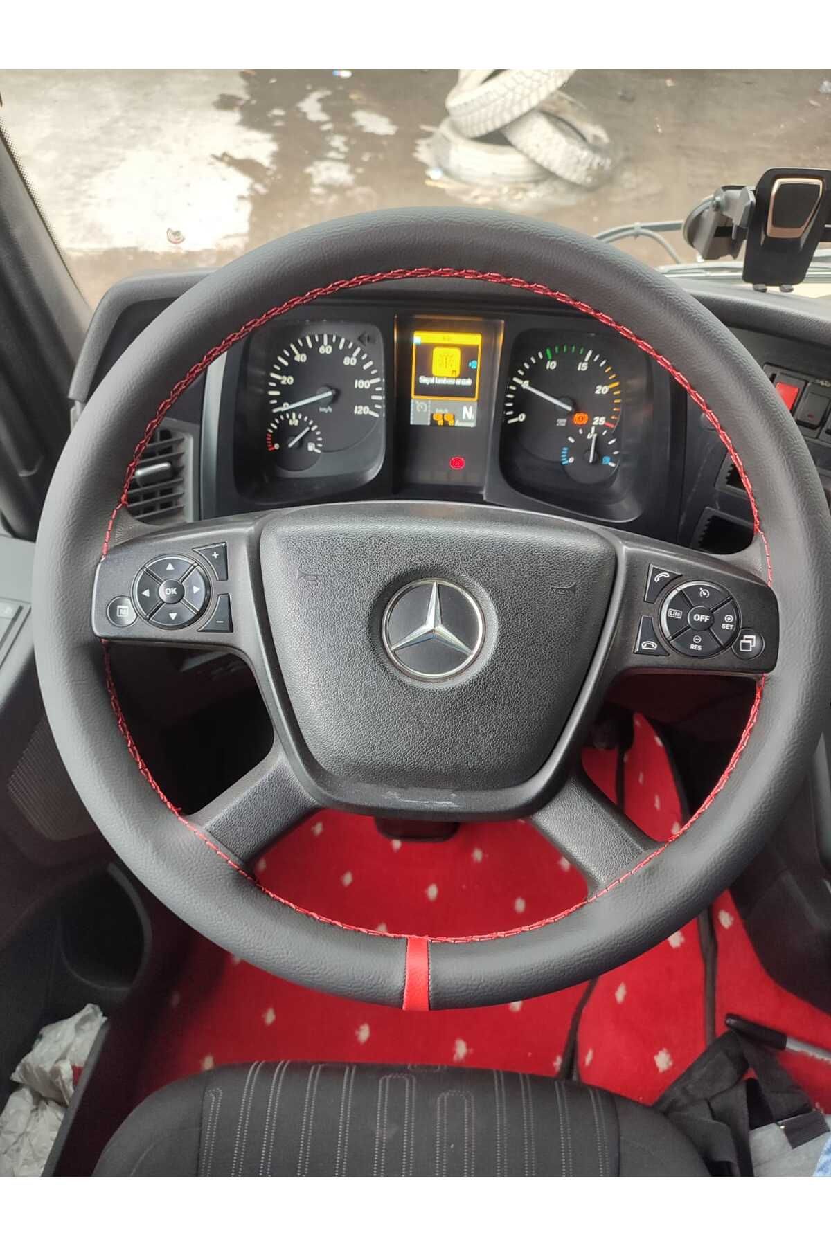 DİKİŞLİ DİREKSİYON KILIFI SİYAH DERİ KIRMIZI YÜZÜK KIRMIZI DİKİŞLİ MERCEDES TIR KAMYON İÇİN DİKİŞLİ DİREKSİYON KILIFI SİYAH DERİ KIRMIZI YÜZÜK KIRMIZI DİKİŞLİ MERCEDES TIR KAMYON İÇİN