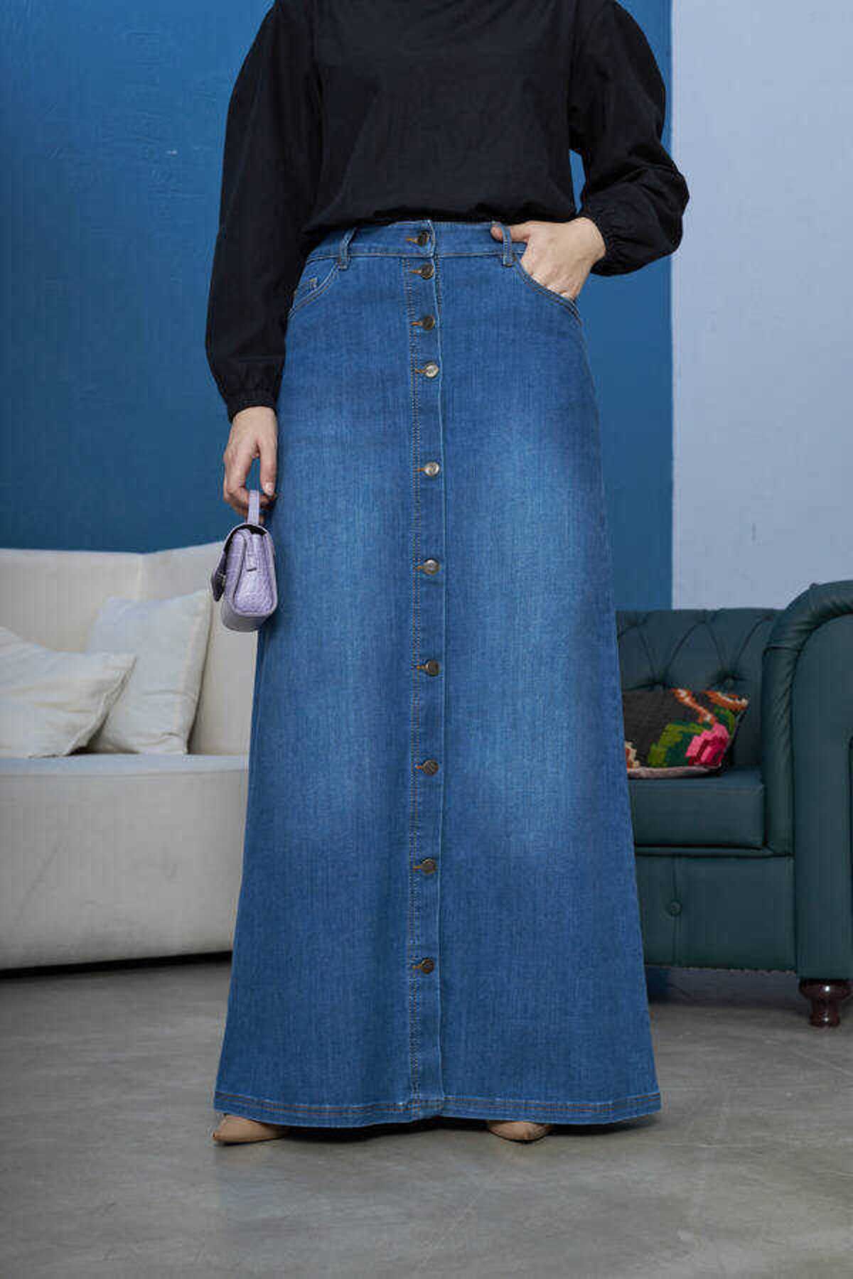 Neways-2079-Denim Dark Blue Buttoned Skirt 2