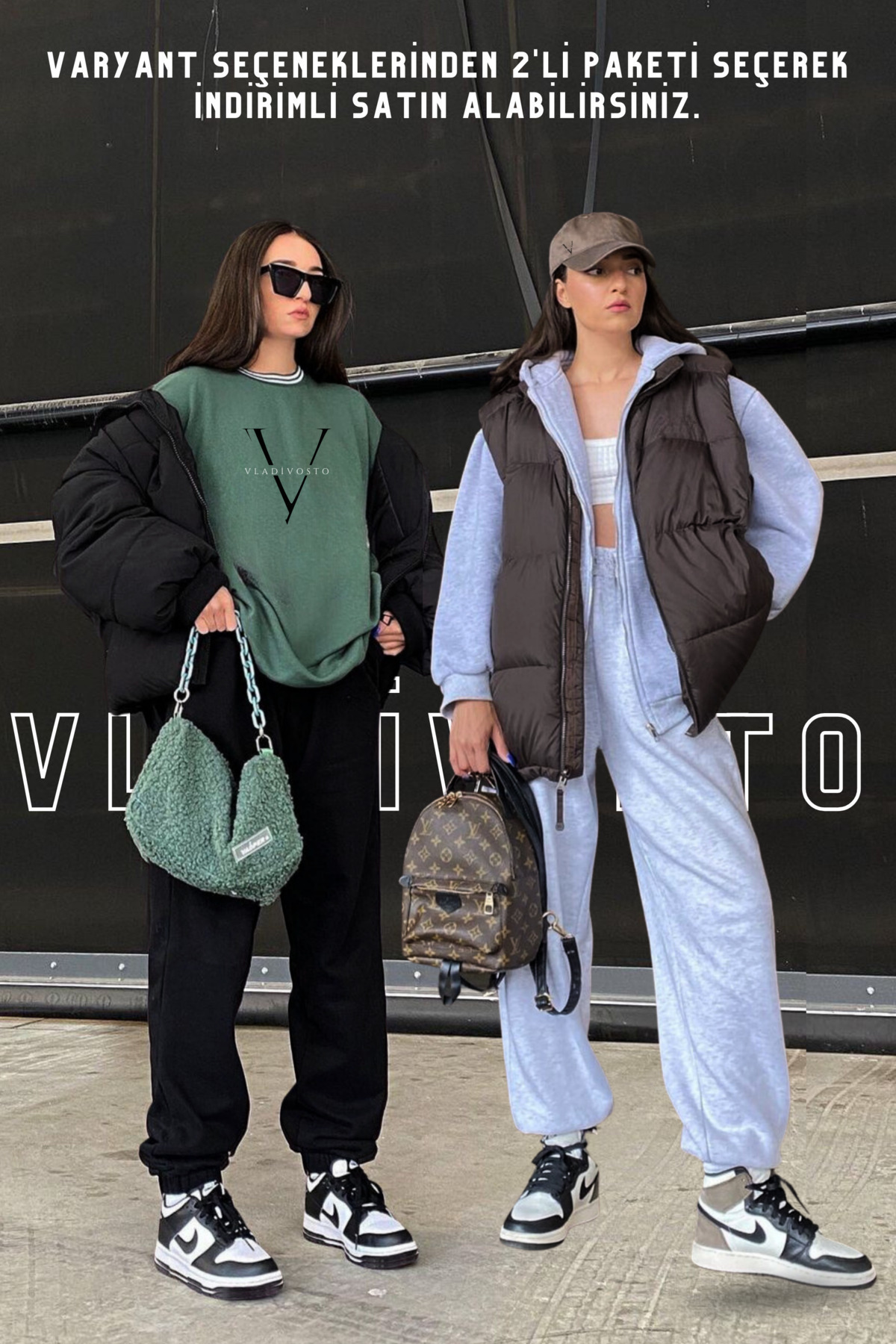 vladivosto  İki Iplik Yazlık Bol Kalıp Büyük Beden Gri Siyah Kadın Yüksek Bel Baggy Oversize Eşofman Altı Jogger - Görsel 5