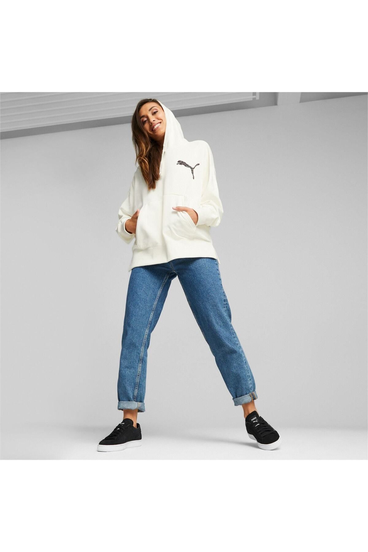 Puma-Hood Puma Swarovski Crystals Oversized Hoodie, White, Women 3