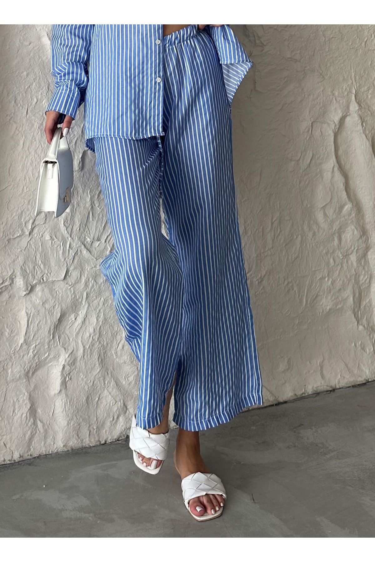 King Brothers-Pinterest Blue Stripe Pajamas for Women - Low Waist, Loose Legs and Pockets Sweatpants 7