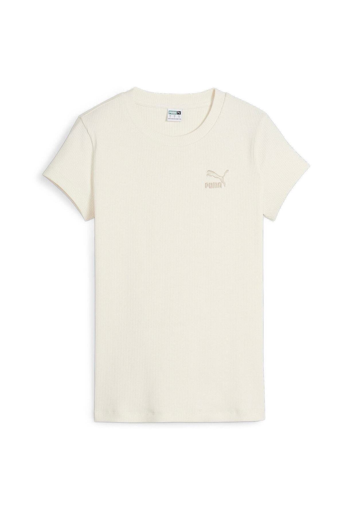 Puma-Tričko Puma Classics Ribbed Slim Tee, béžové, dámske 1
