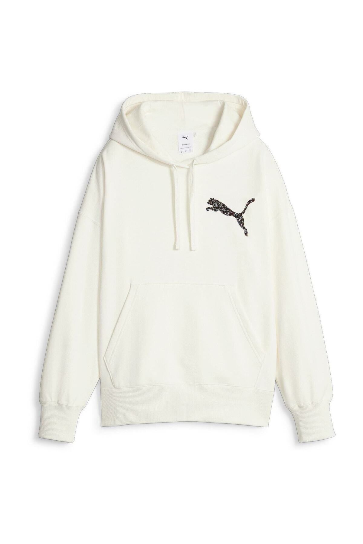 Puma-Hood Puma Swarovski Crystals Oversized Hoodie, White, Women 6