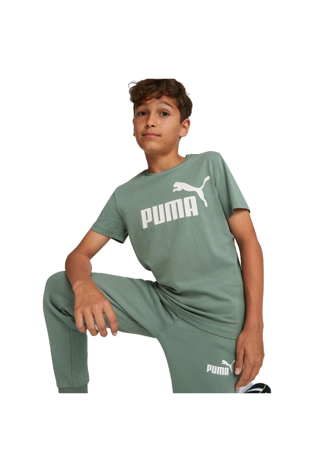 Puma-Tričko Puma Essentials Logo, Zelené, Dětské 1