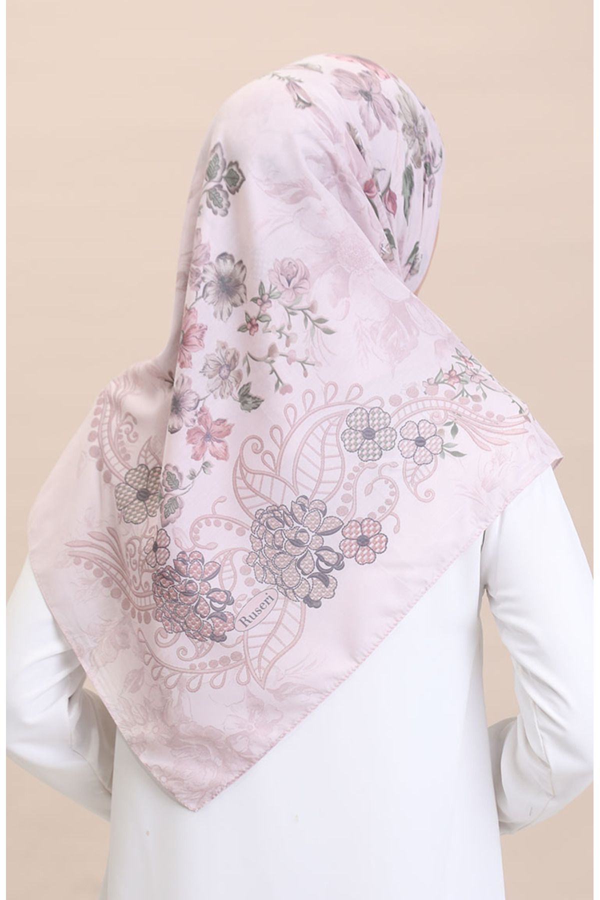 sefamerve-Light Powder Patterned Scarf - Cvs-09 3