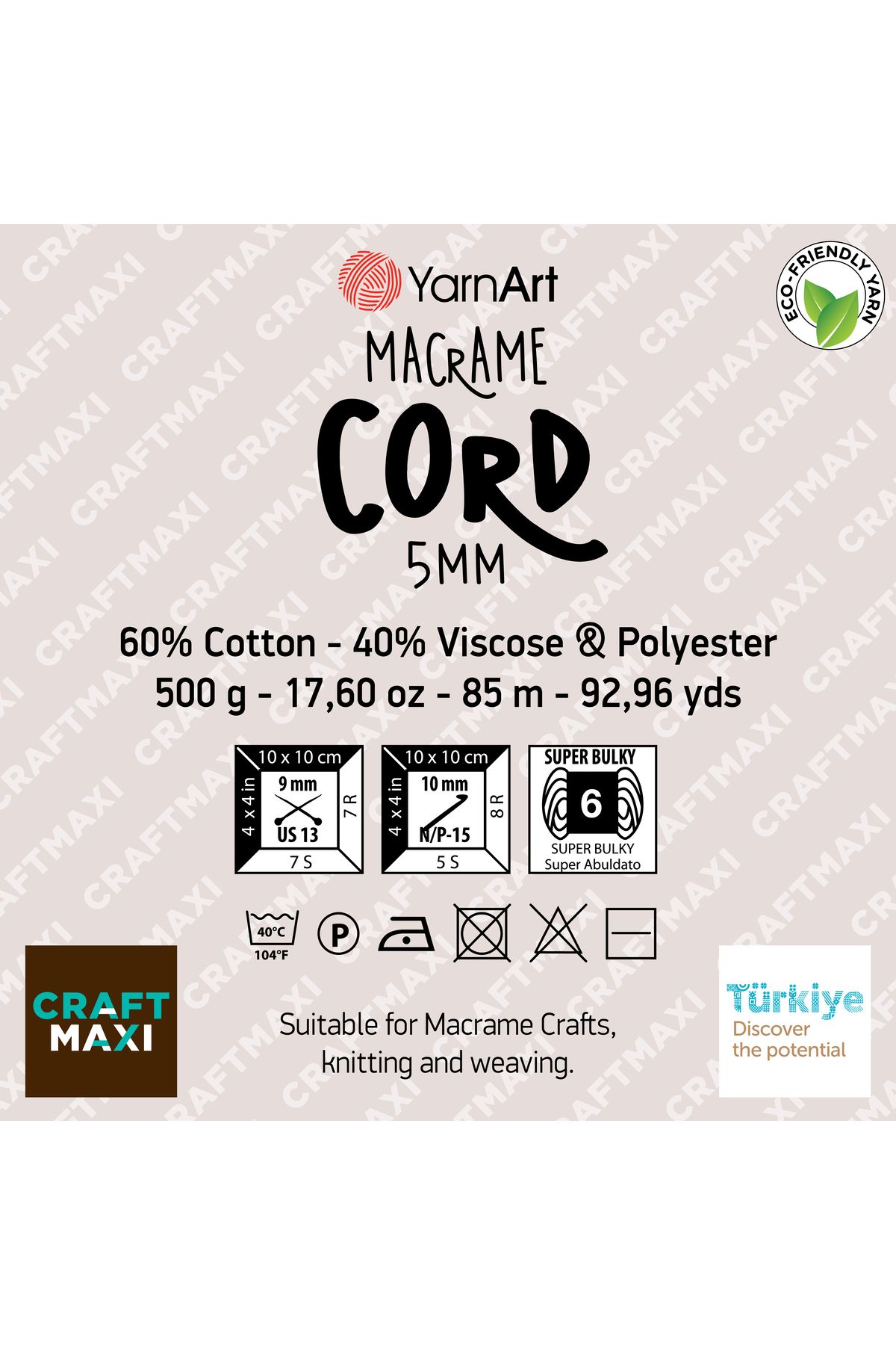 Yarnart-Macrame Cord 5 Mm - Macrame Hand Knitting Thread Tile-785 2