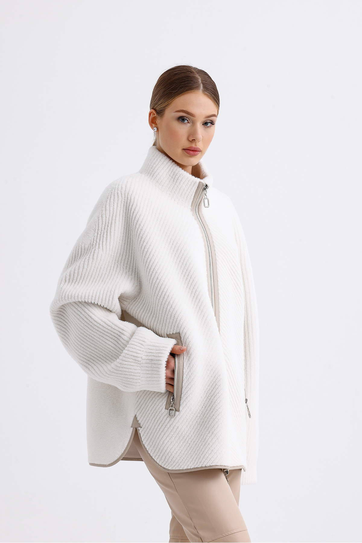 Women's Double-Sided White Judge Collar Faux Mink Fur Jacket New Season