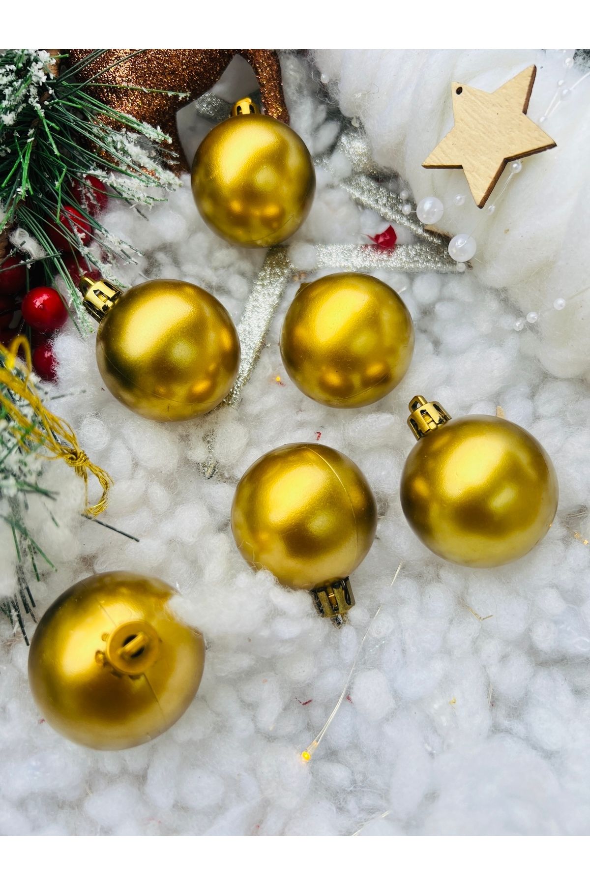 Derin Düşler-Christmas Pine Tree Ornament Ball Ornament Gold Gold 4 cm 6-Piece Cici Ball Christmas Tree Ornament 3