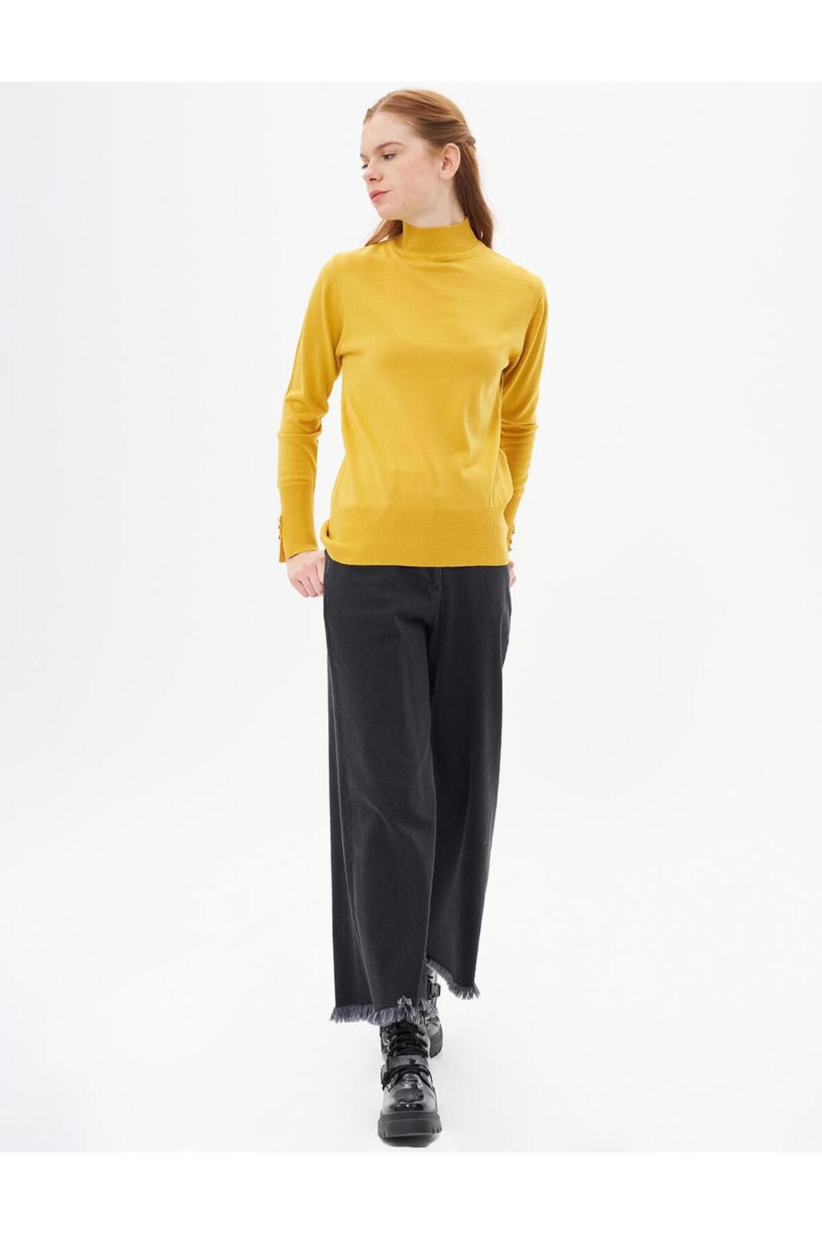 Kayra-Mustard Colored Basic Knitwear Sweater 4