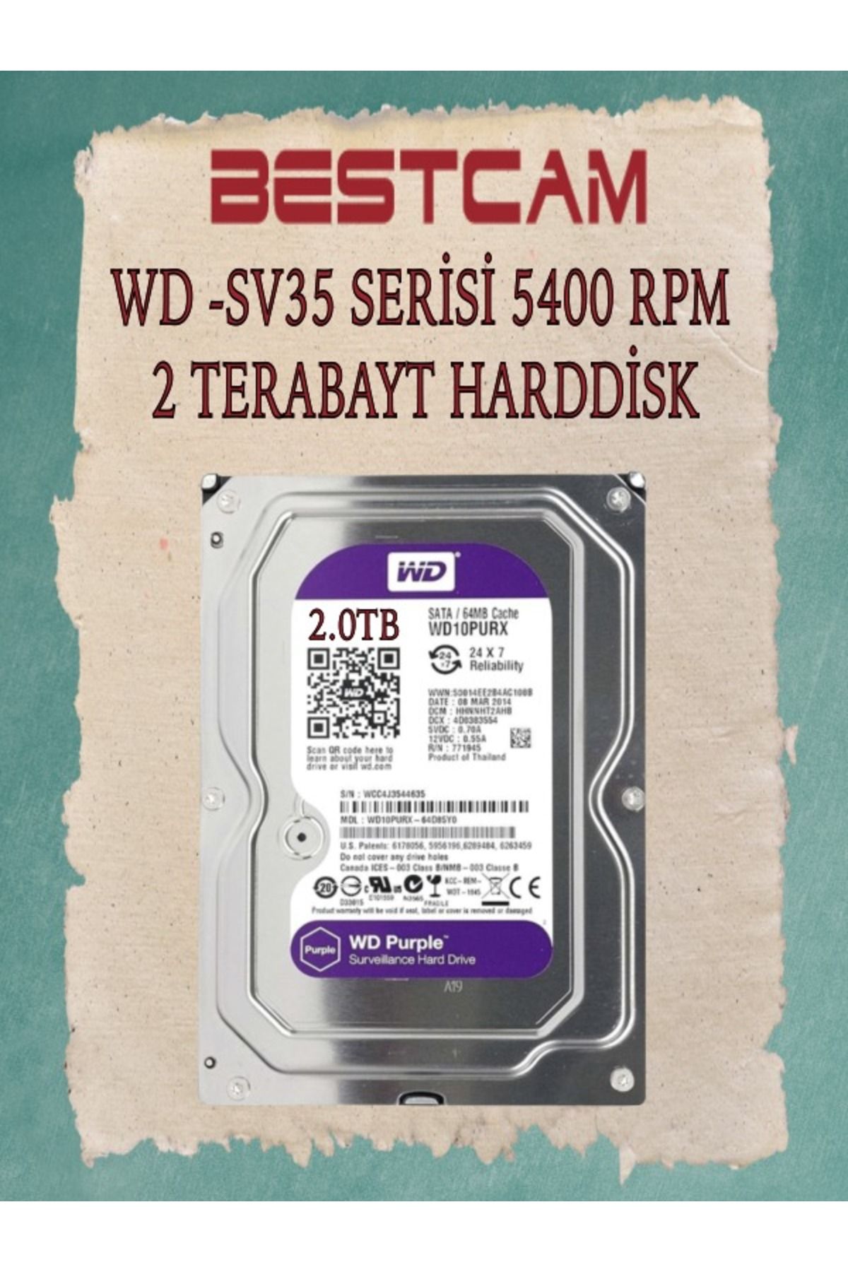 BESTCAM WD-SV35 Serisi 5400 RPM 2 TB Hard Disk 2 Yıl Birebir Değişim Garantisi