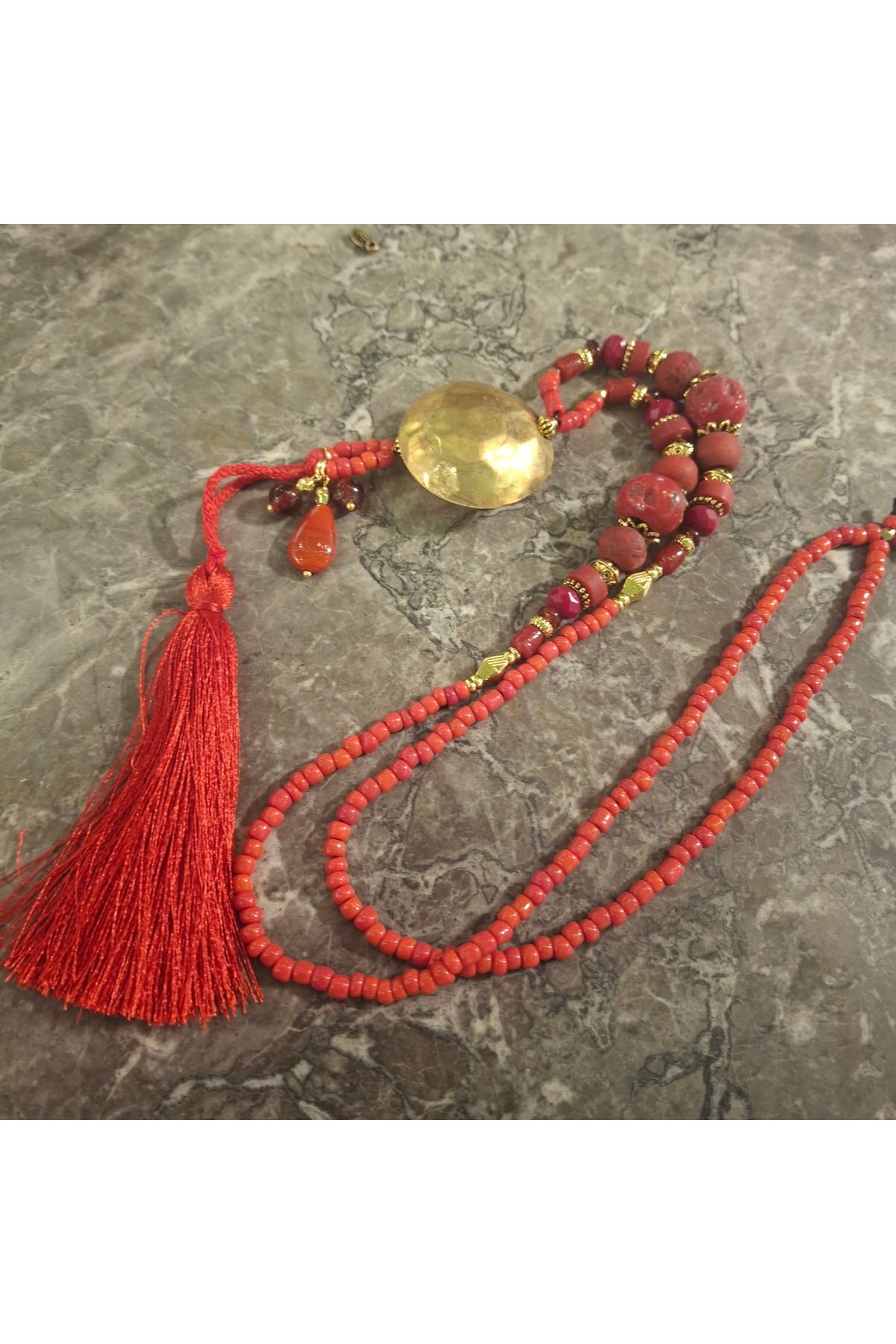 azra takı tasarım-In Our New Model - Colossal Materials & Long Necklace: Coral & Lava Stone, Handmade 2