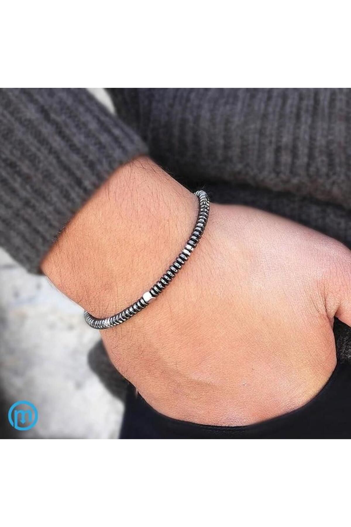 KUMİ Hematit Doğal Taşlı Zayıflamaya Yardımcı Boncuklu Unisex Bileklik
