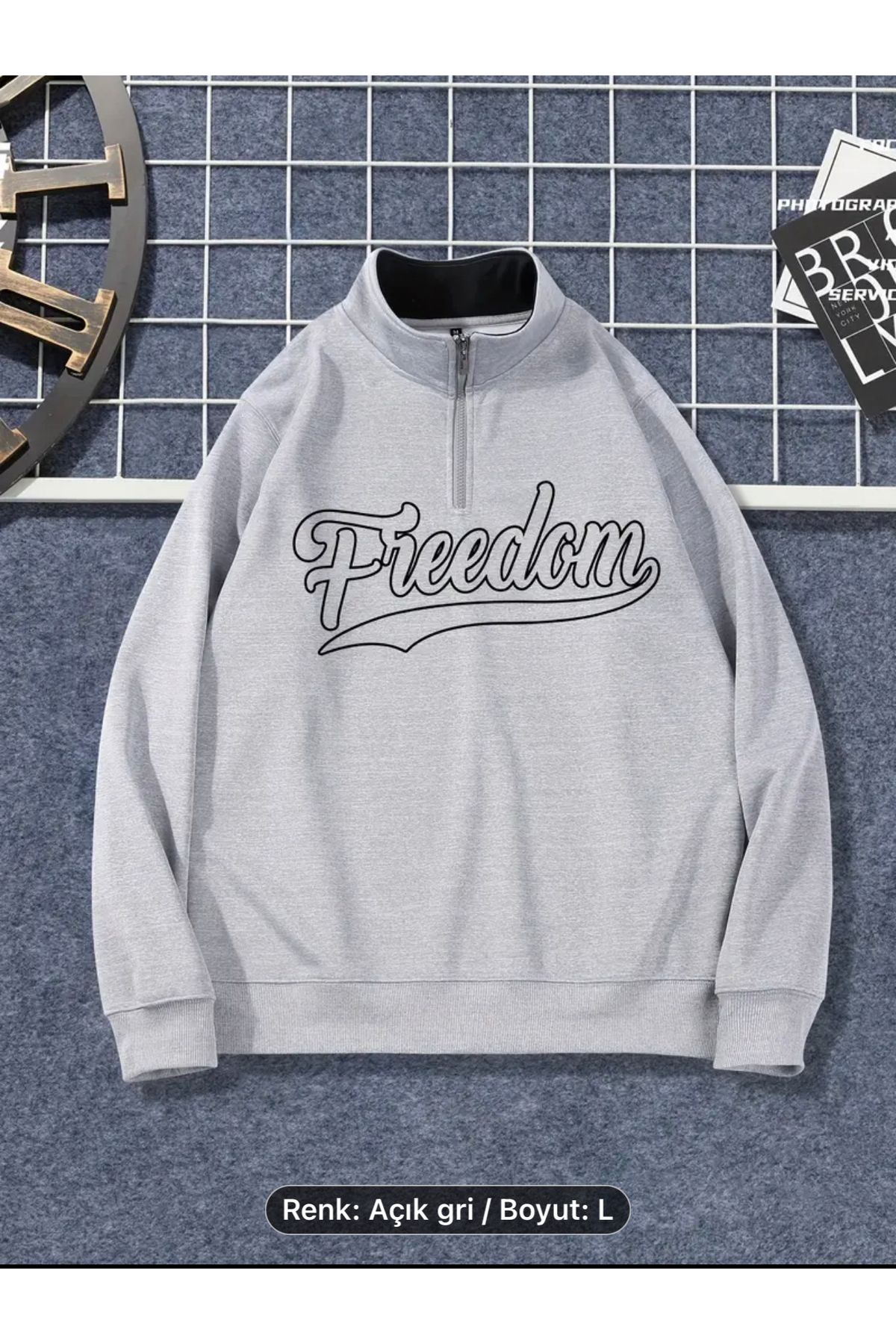 NEW TRENDY COLLECTİON Trend yeni sezon FREEDOM baskılı  dik yaka kış ve sonbaharlık kapüşonlu sweatshirt