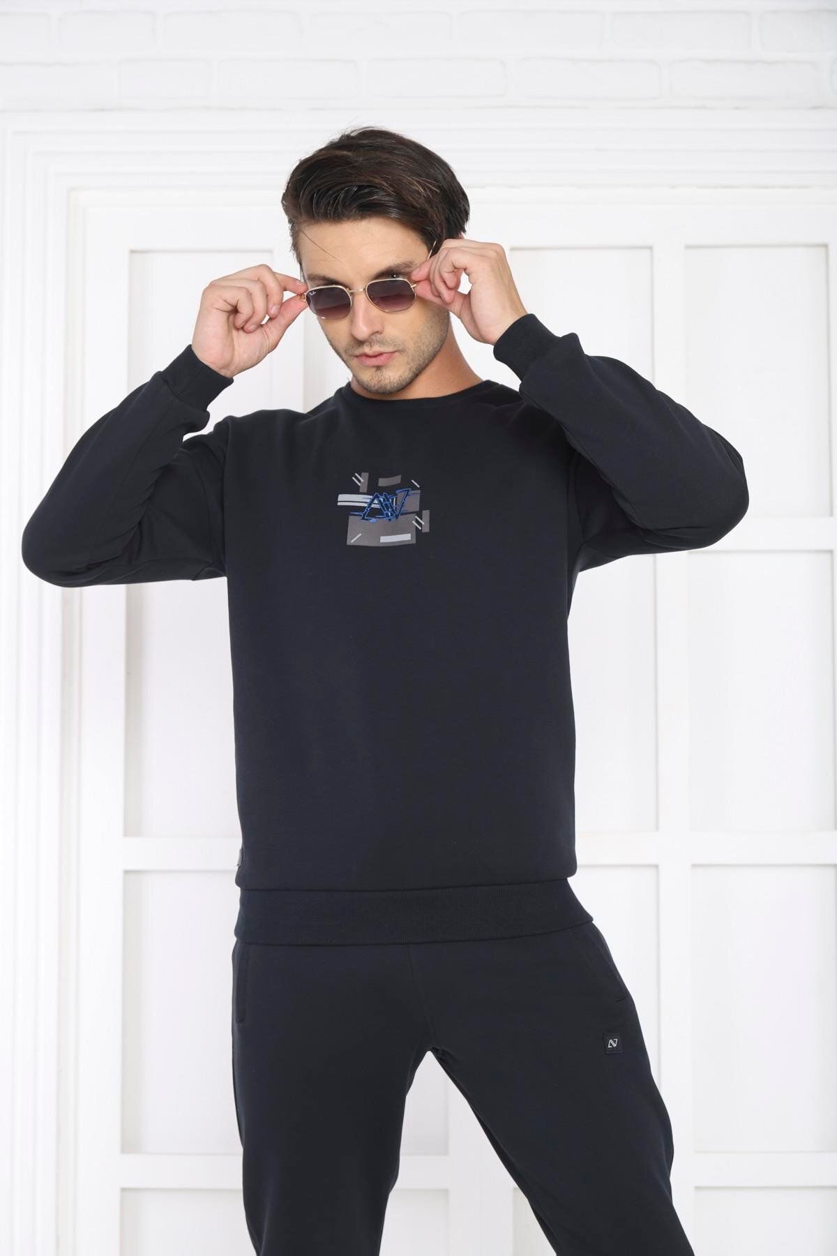 ست گرمکن ورزشی مردانه سرمهای آبی 3 نخ تنفس SLIMFIT SWEAT TRACKSUIT تیم 3079 Escetic