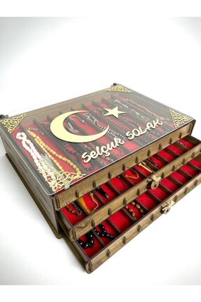 Yaman Hediyelik Kişiye Özel Şeffaf Kapaklı Ahşap Tesbih Koleksiyon Kutusu Tes...