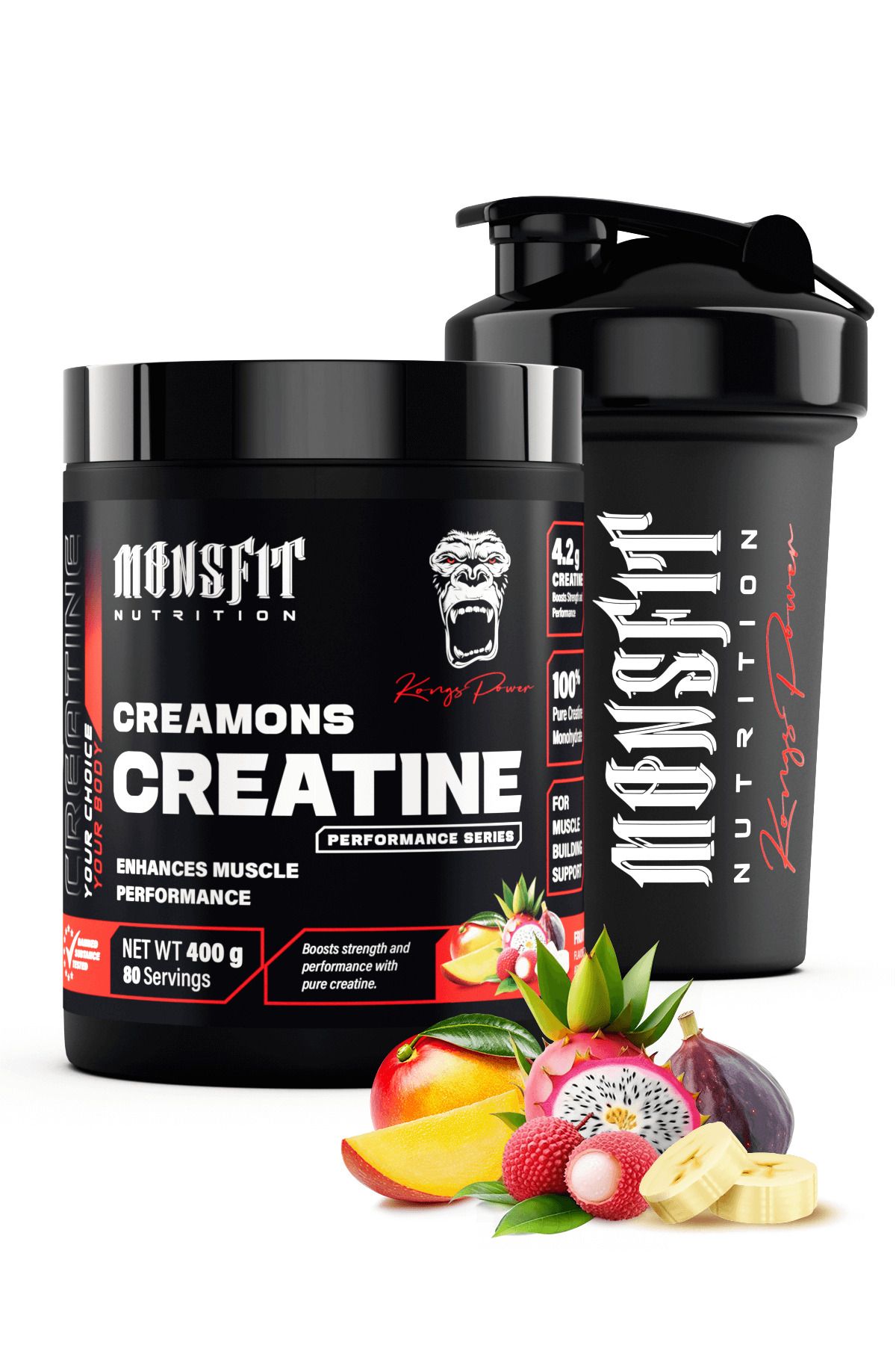 MONSFİT Creatine Creamons (80 SERVİS) 400 G (TROPİKAL MEYVE AROMALI)