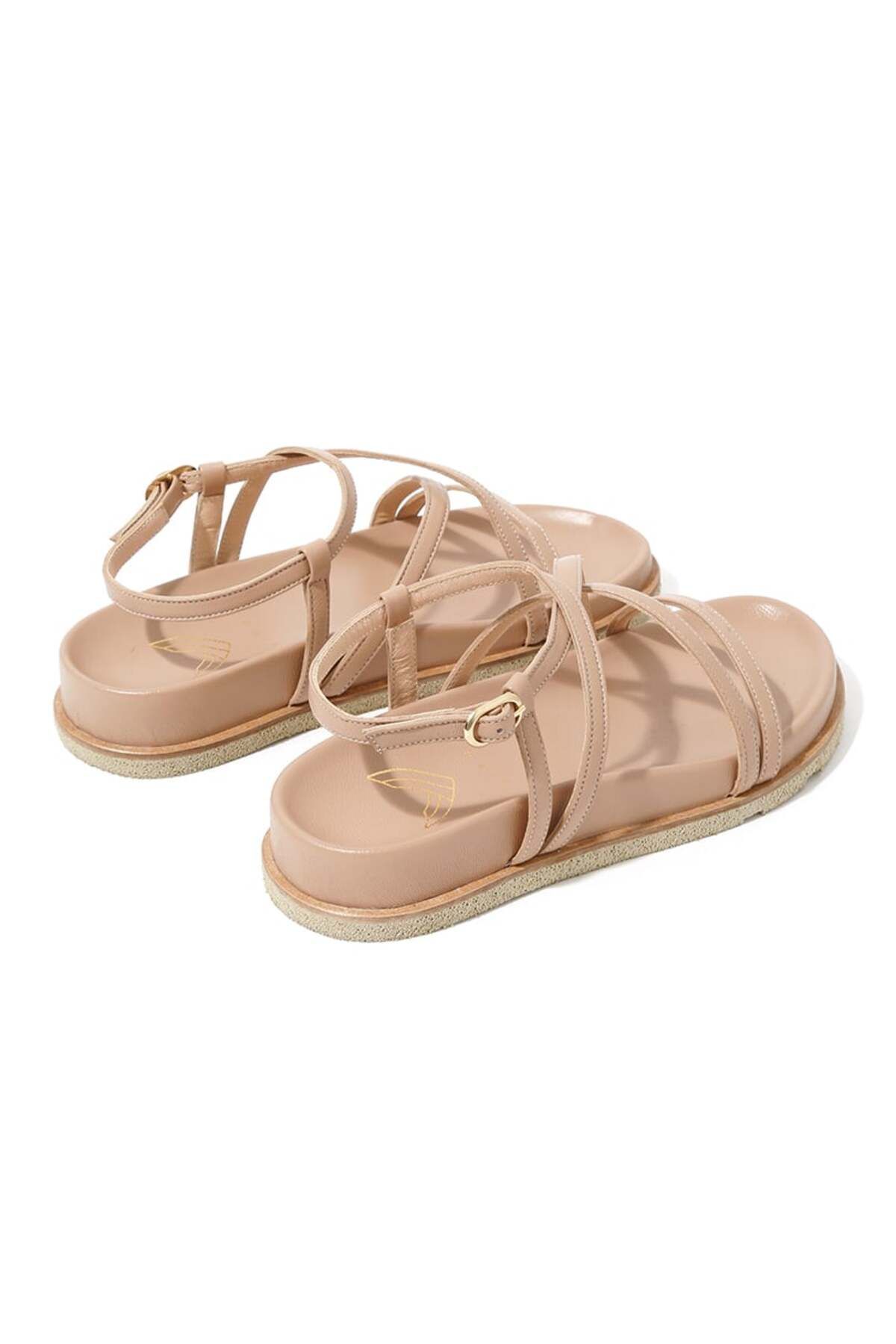 RİVUS-Flat Sandals with Leather Band Detail - Nude 4