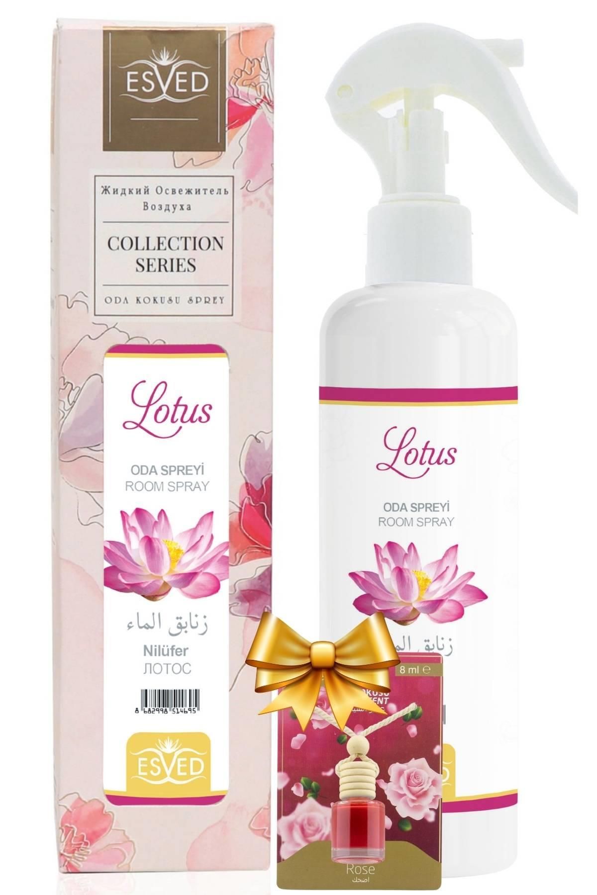 ESVED Nilüfer Kokusu Sprey 400Ml. Gül Kokusu Araba Kokusu 8Ml. Hediyeli