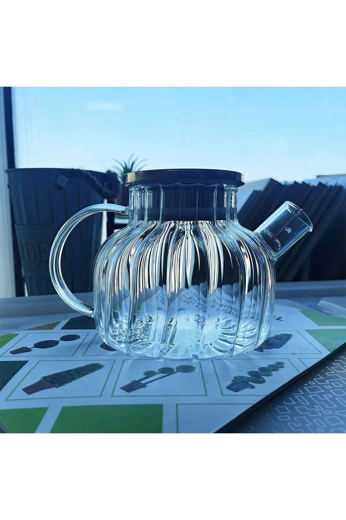 Easy Tedarik Çelik Kapaklı Borosilikat Dilimli Model Süzgeçli Cam Demlik Bitki Çayları 1000 Ml Royaleks-CM-2001
