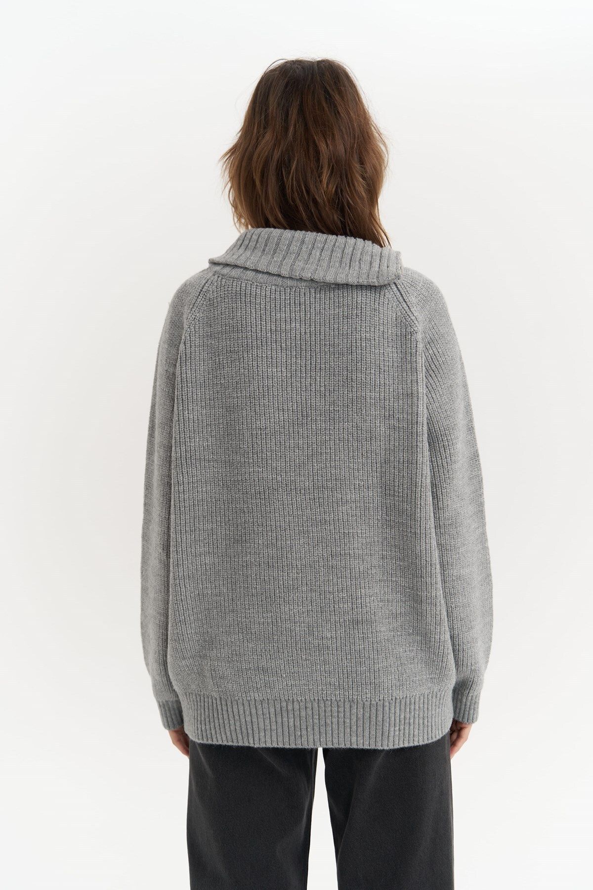 MAİ COLLECTİON-Saphira Zipper Detail Gray Knitwear Sweater 4