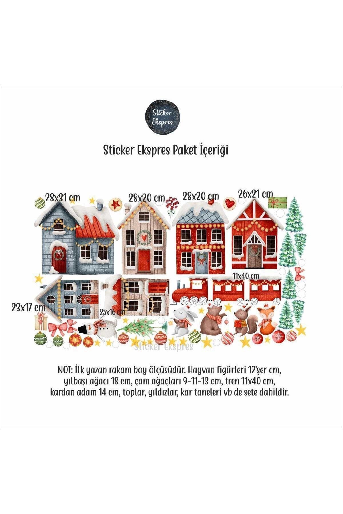 Sticker Ekspres Şirin Kasabada Yeni Yıl Sevinci Yılbaşı Cam Duvar Kapı Sticker Seti fotoğrafı 2 (önizleme)