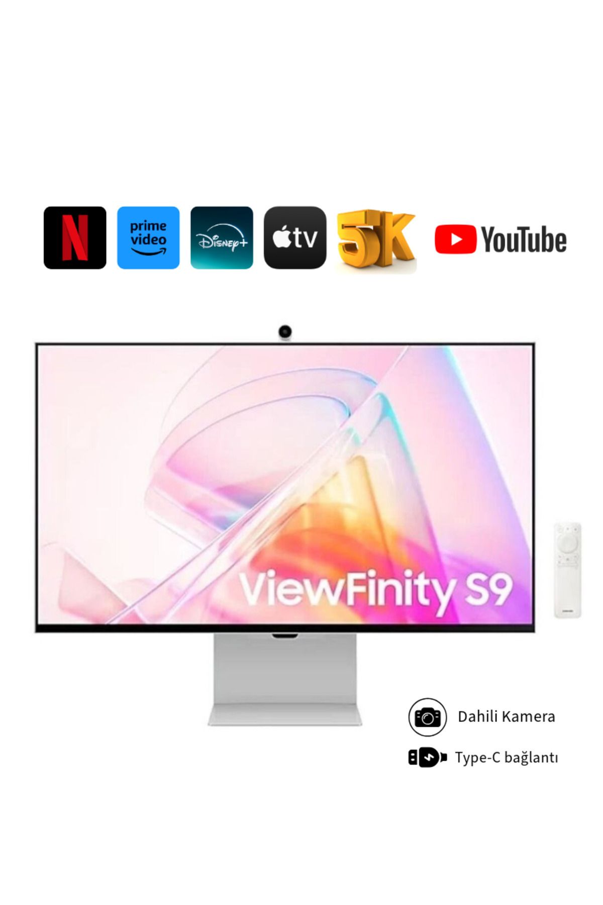 Samsung 5K(5120 x 2880)pixel, Kameralı Akıllı Monitör 27"inç Viewfinity S9 60Hz 5K (Mini-DP)YüksekÇözünürlük