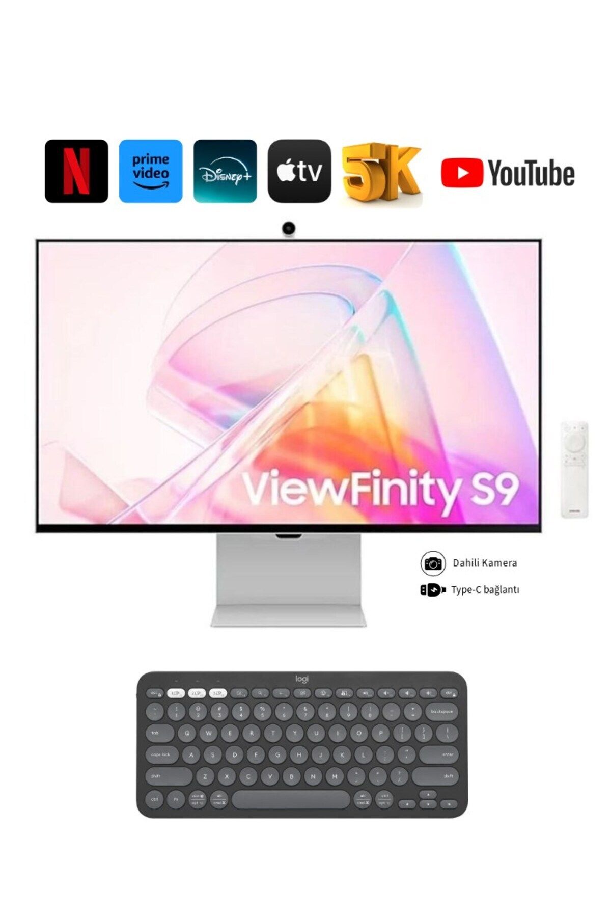 Samsung 5K(5120 x 2880)pixel, Kameralı Akıllı Monitör 27"inç Viewfinity S9 Kumandalı Slim Monitör-TV