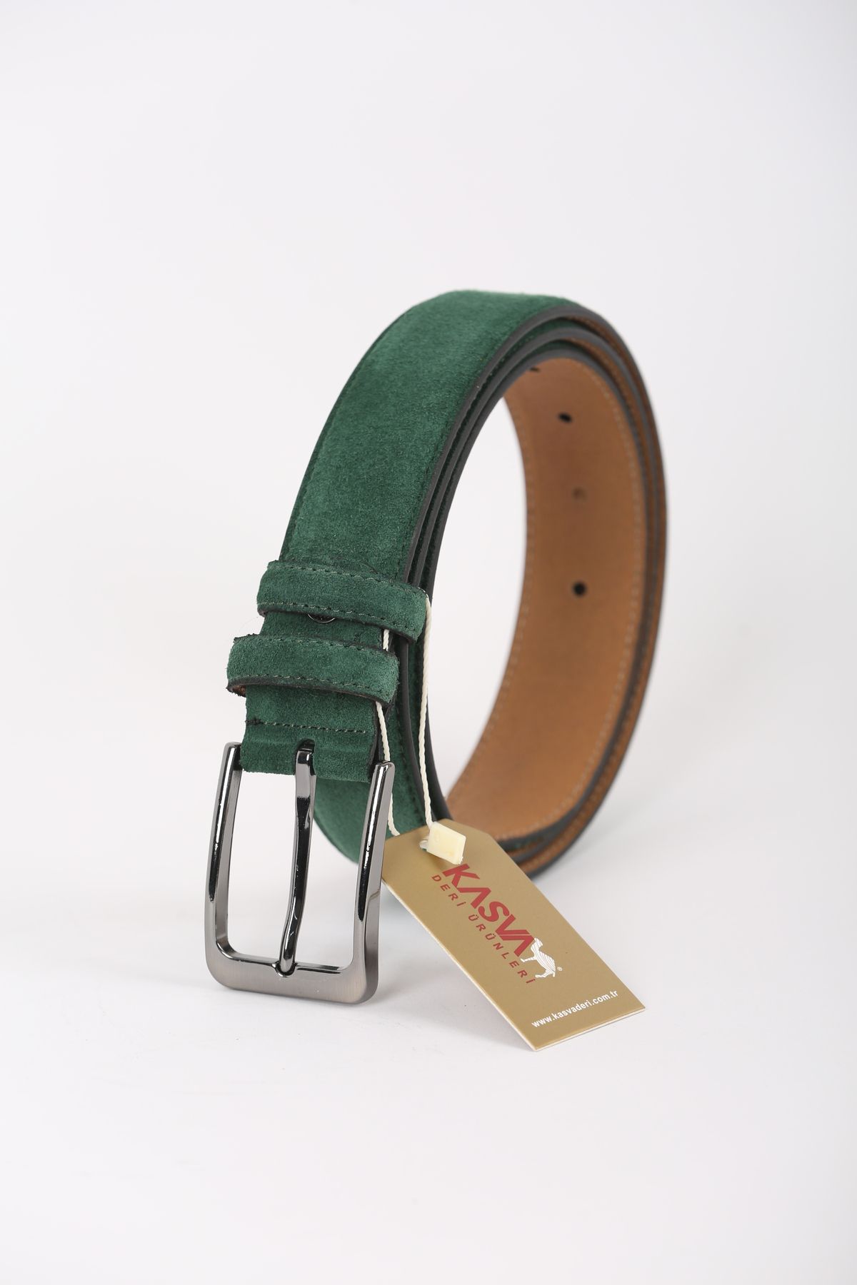 KASVA DERİ-3.5 cm Pine Green Suede Original Leather Belt 2