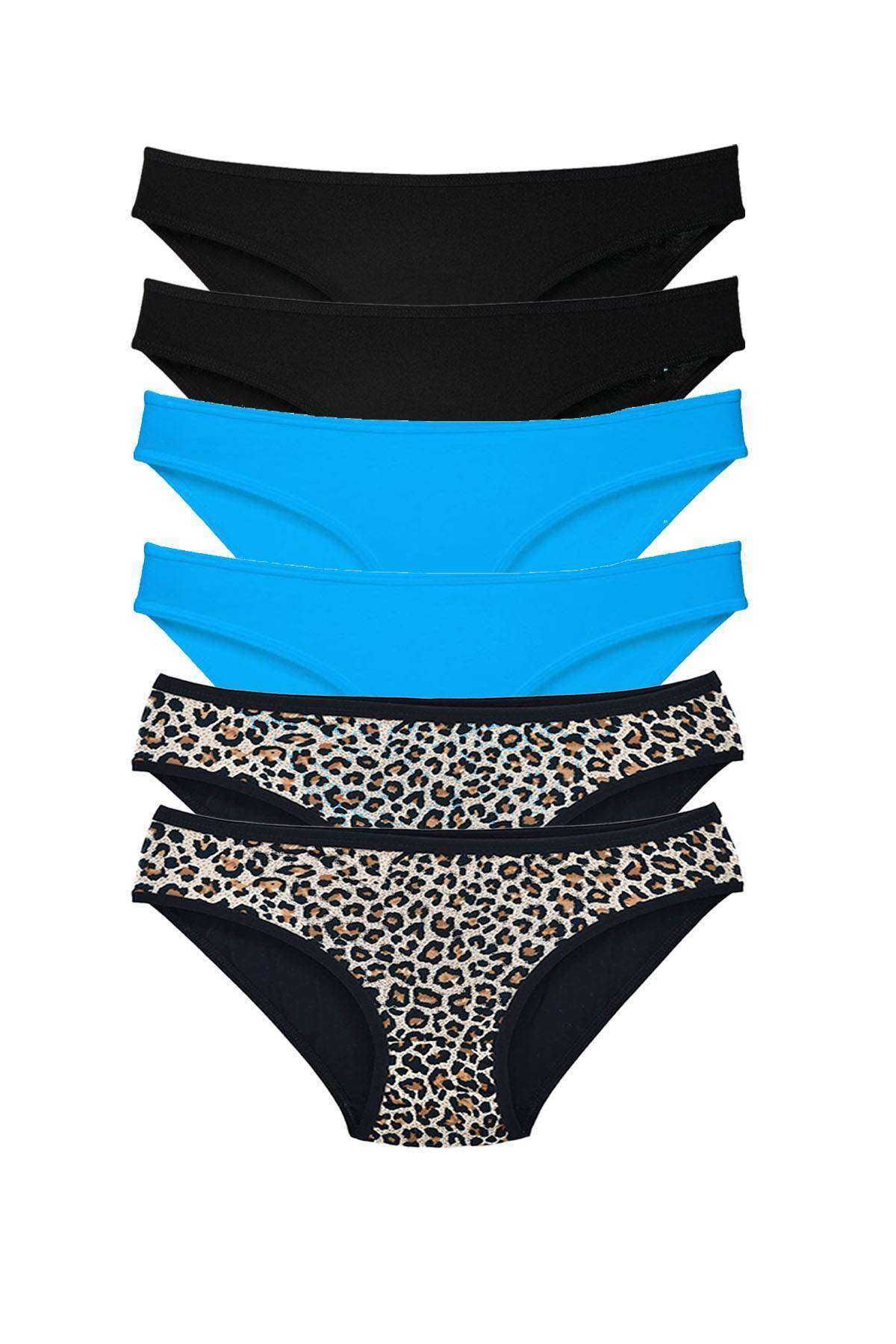 Mu Art 6 Adet Likralı Kadın Slip Külot Leopar Siyah Mavi