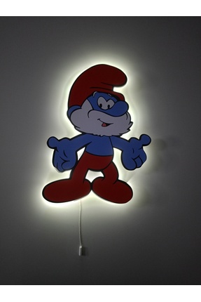 UViolets Dekoratif Ahşap Baskılı Şirinler Şirin Baba Çocuk Odası Gece Lambası...