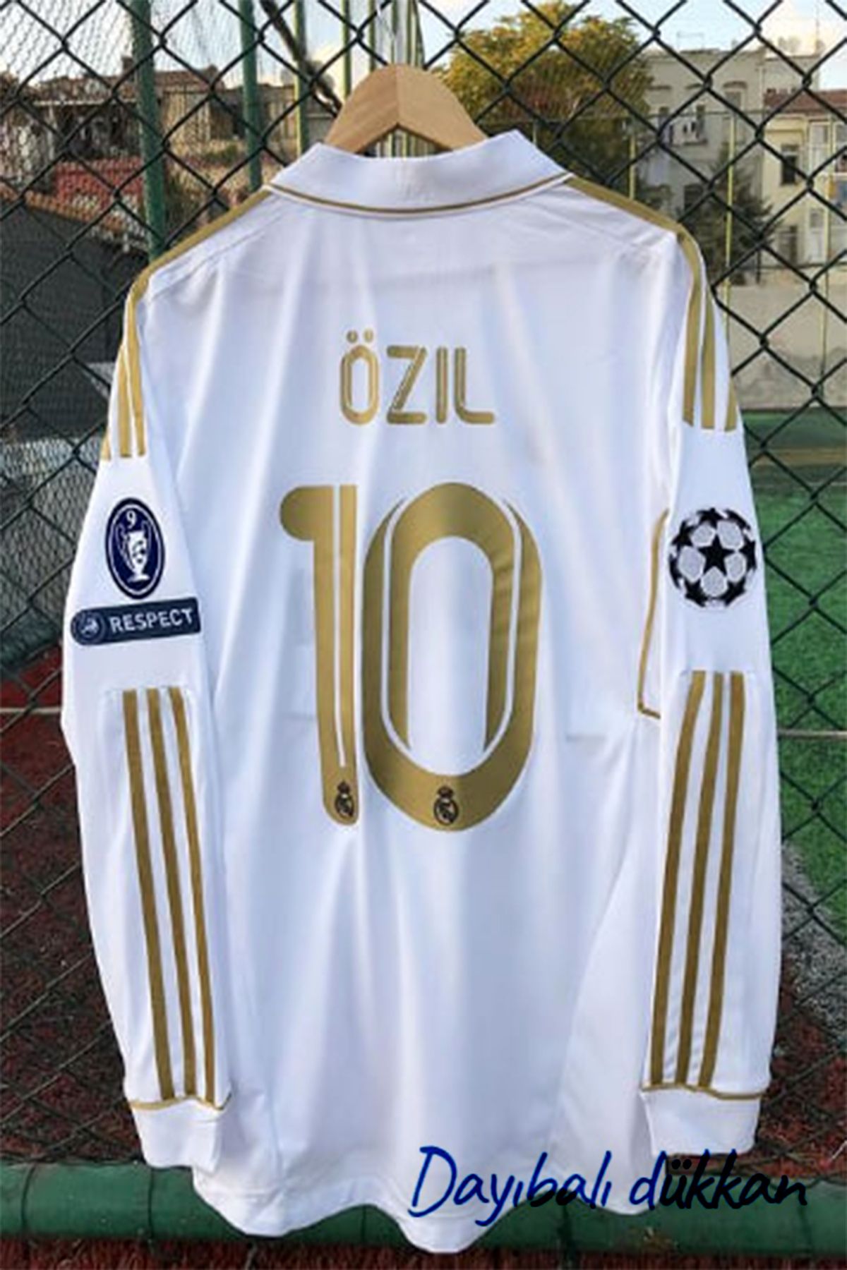 دايبالي دوكان-DAYIBALI Mesut Özil 2011/12 قميص دوري أبطال أوروبا بأكمام طويلة من الذهب الأبيض 1