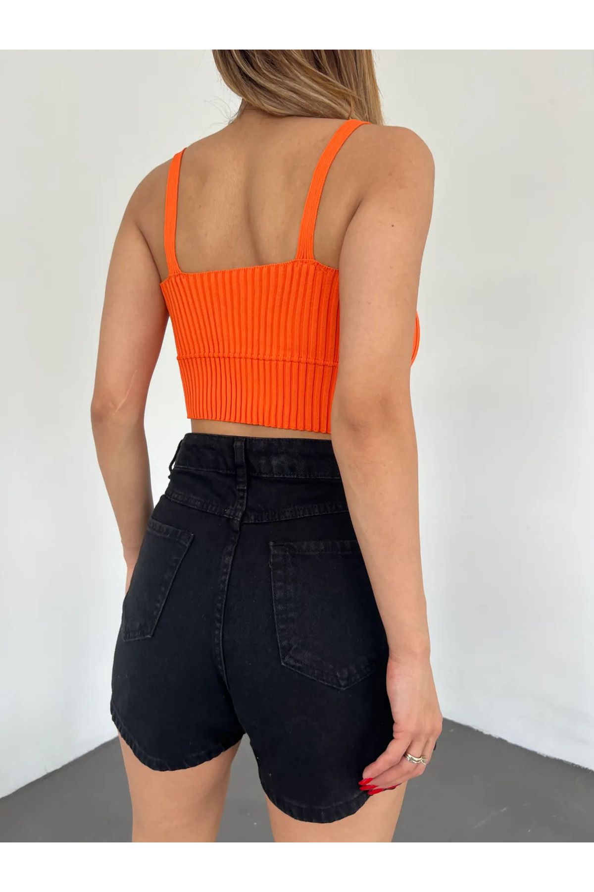 Lukas-V-Neck Strap Crop Knitwear Bustier Orange - Df2202 3