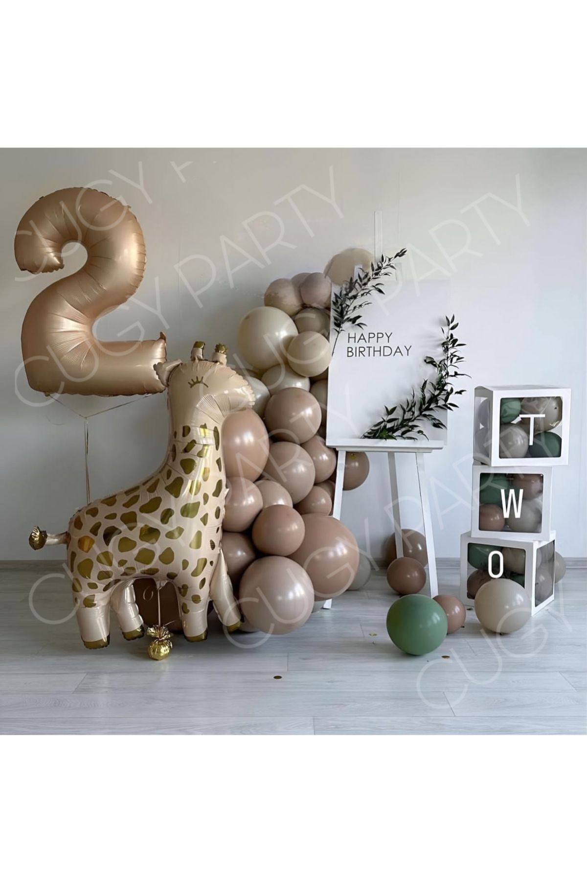 CUGY-Retro Colors Giraffe Figure Birthday Set with Transparent Box and Age Numbers 5