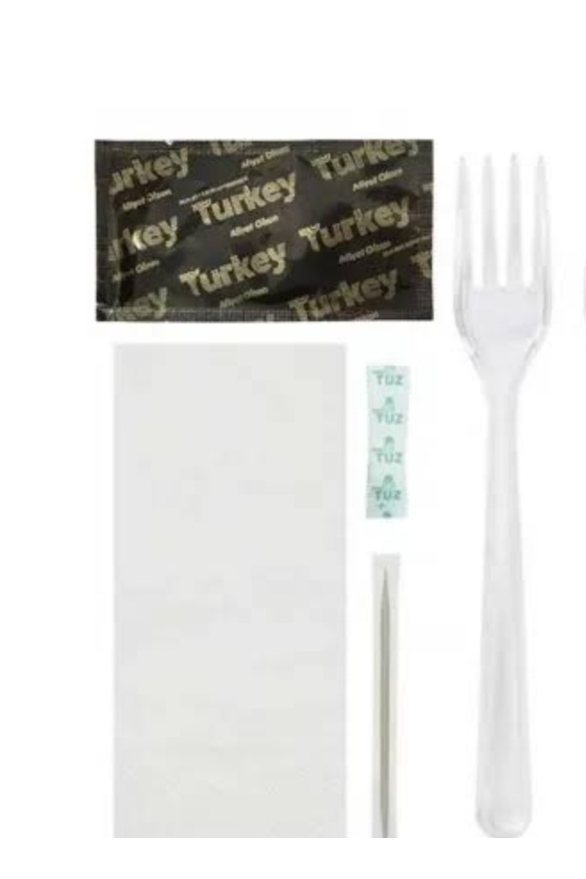 as ambalaj 5 li set, kullan at seti, (tuz,kürdan,çatal,peçete,ıslak mendil) pilastik set