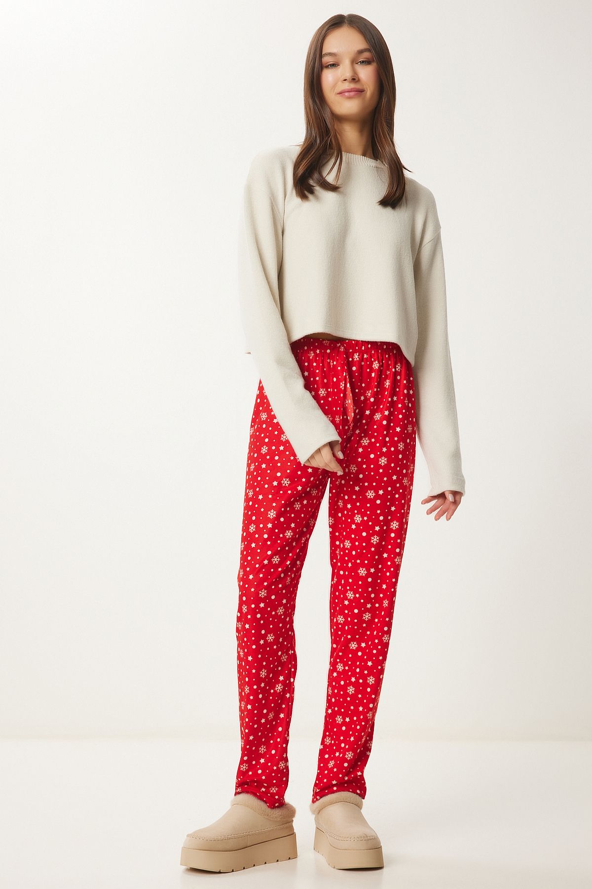 Lovelyİstanbul-Vibrant Red Patterned Soft Sleepwear Bottoms - Lce0002 2