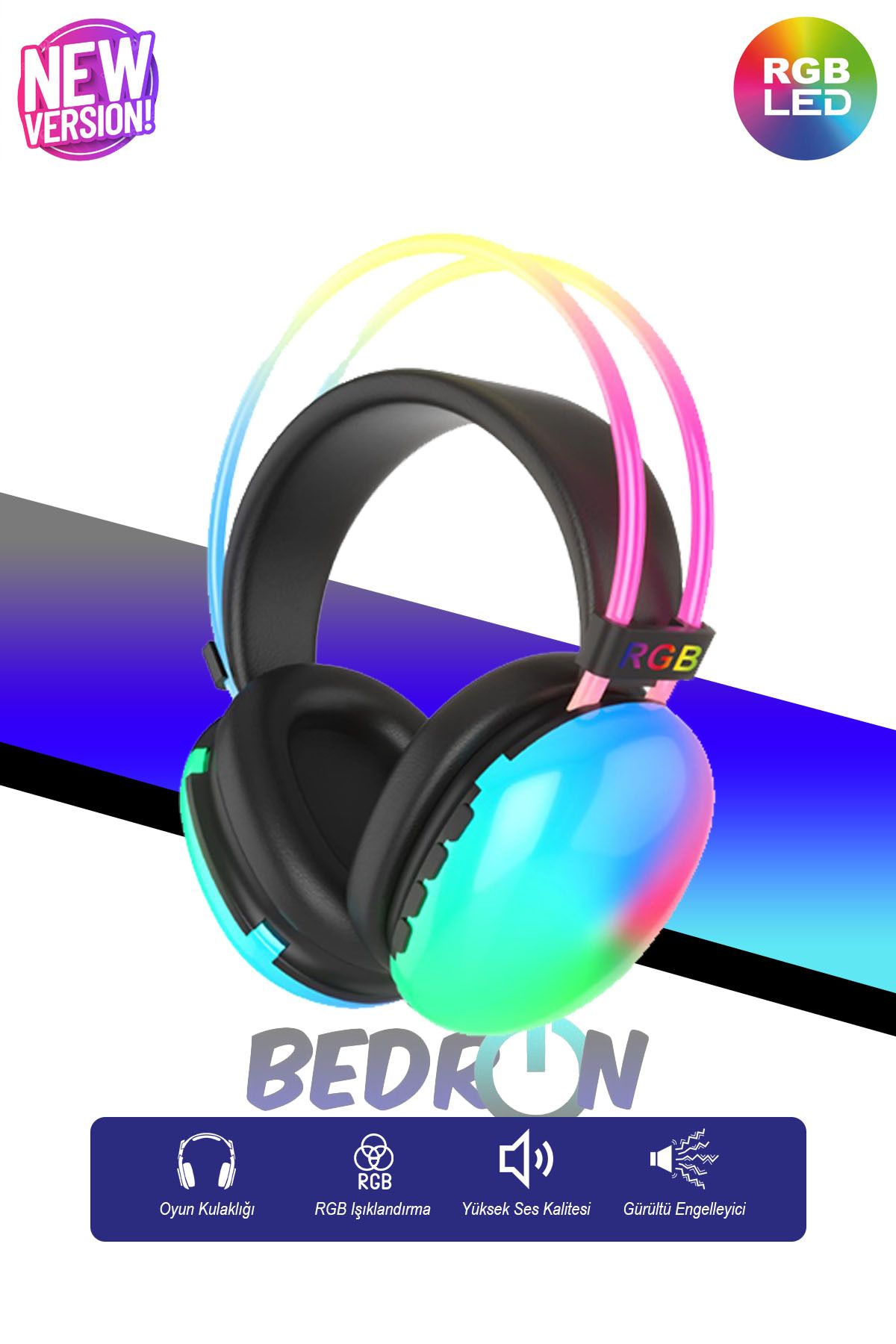 BedrON Gaming Kablosuz RGB Işıklı Tüm Cihazlara Uyumlu Mikrofonlu Oyuncu Kulaklık