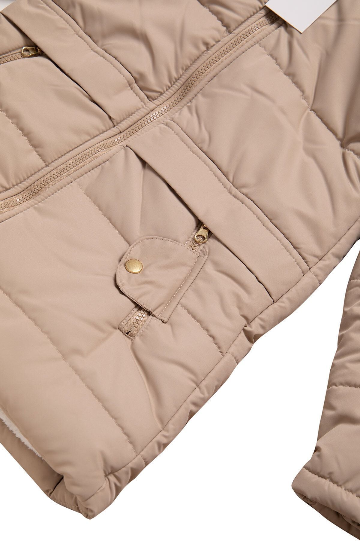 Mika Bebek & Çocuk Çıtçıt Cep Detaylı Kürksüz Kapüşonlu Bej Kız Çocuk Mont fotoğrafı 4 (önizleme)