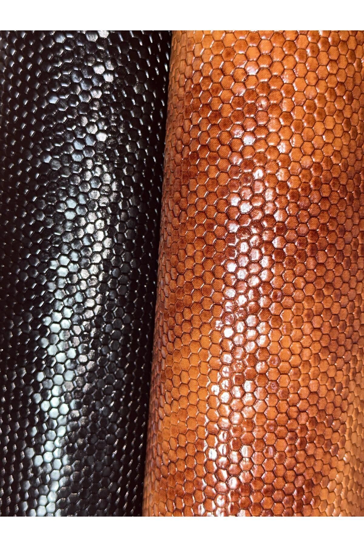 RAVZADERİ-A Quality Shiny Honeycomb Printed Tan Artificial Fabric 50X70 2