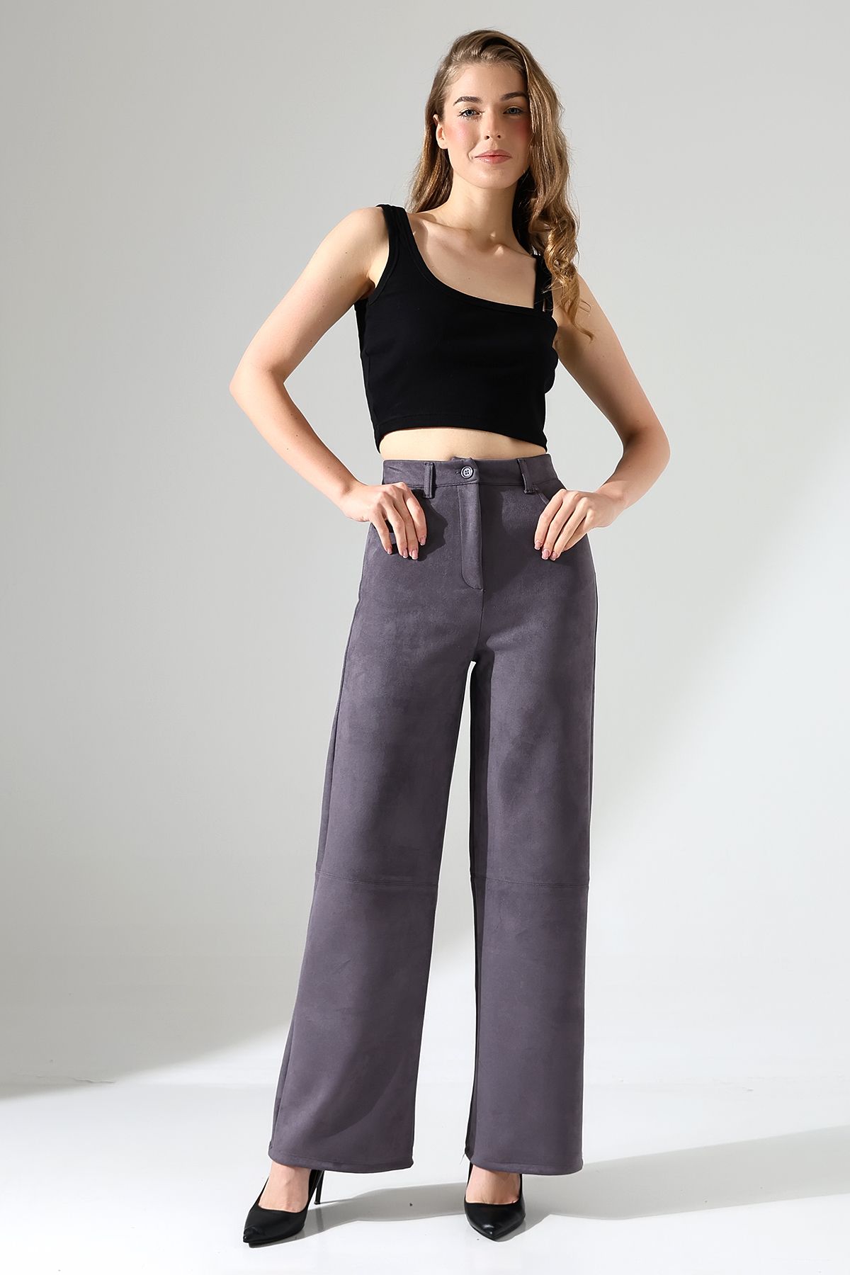 Zula Moda-Women's Palazzo Suede Pants / Women's Wide Leg Pants 5