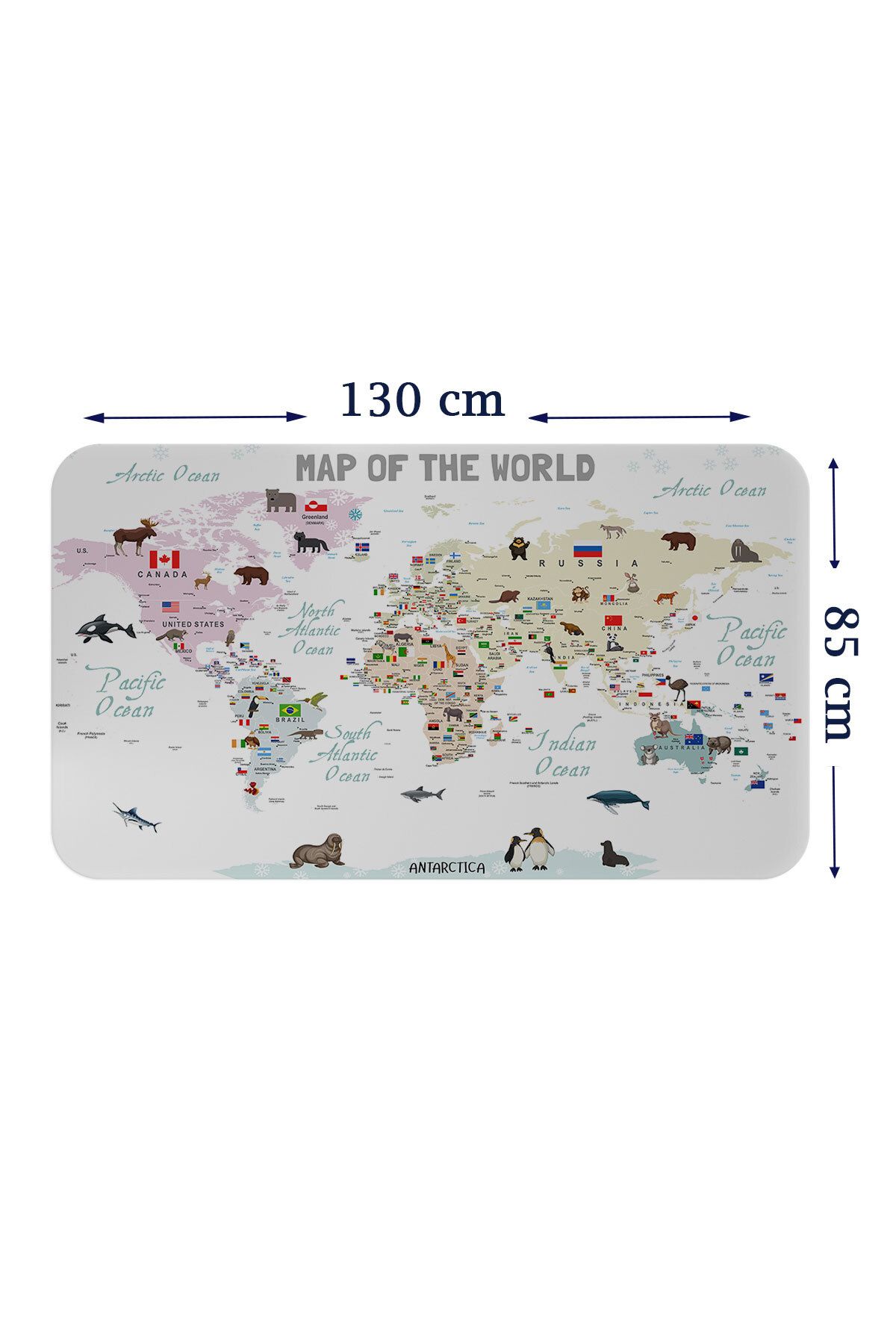 Shoprit Eğitici ve Bayraklı Dünya Haritası Dünya Atlası Çocuk ve Bebek Odası Duvar Sticker-85x130-3813